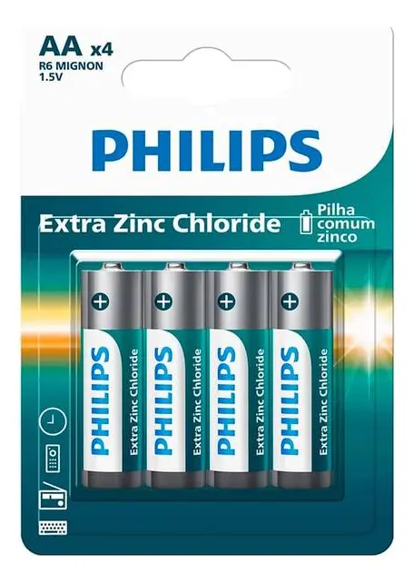 4 Pilhas Comum Aa 2a Philips Zinco Carvão Lr06