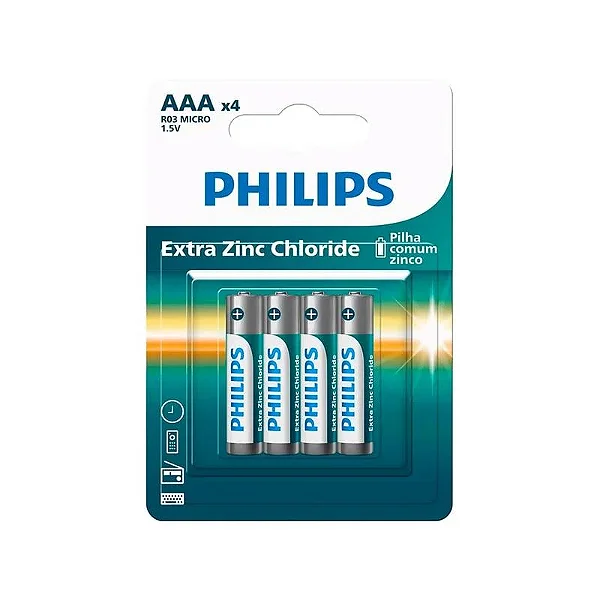 4 Pilhas Comum Aaa Palito Philips Zinco Carvão R03