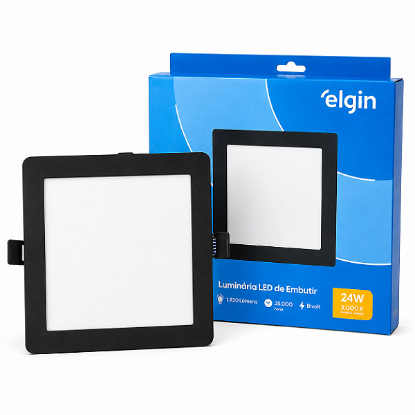 Luminária Plafon LED Embutir 24W 3000K Branca Morna Bivolt Elgin