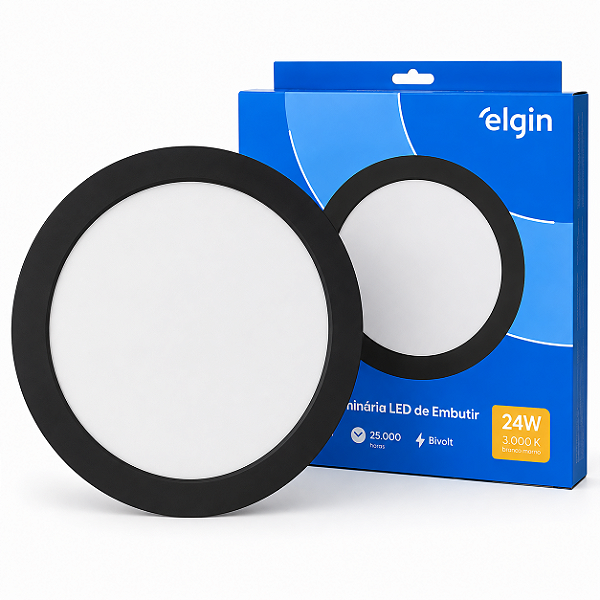 Luminária Plafon LED Embutir 24W 3000K Branca Morna Bivolt Elgin