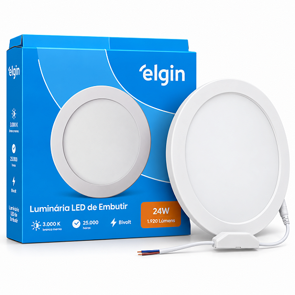 Luminária Plafon LED Embutir 24W 3000K Branca Morna Bivolt Elgin