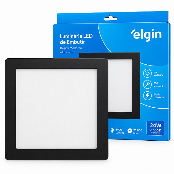 Luminária Plafon LED Embutir 24W 6500K Branca Fria Bivolt Elgin