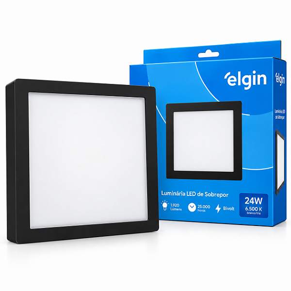Luminária Plafon LED Sobrepor 24W 3000K Branca Morna Bivolt Elgin