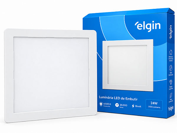 Luminária Plafon LED Embutir 24W 6500K Branca Fria Bivolt Elgin