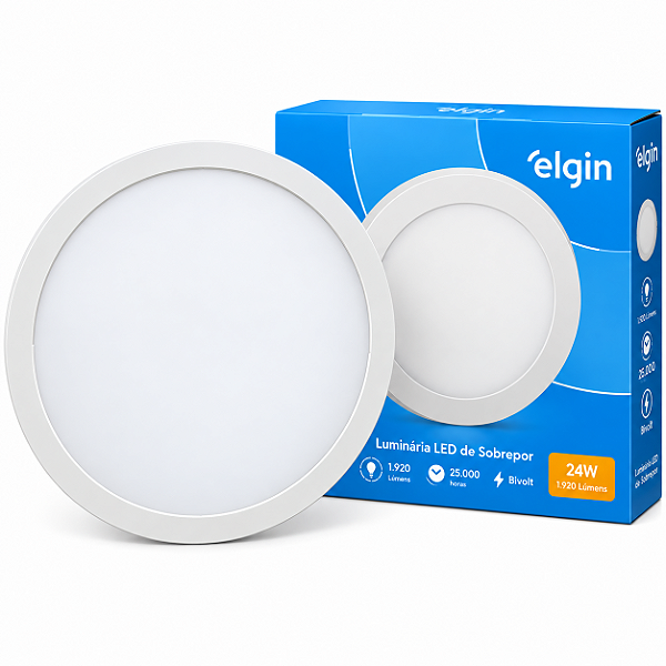 Luminária Plafon LED Sobrepor 24W 3000K Branca Morna Bivolt Elgin