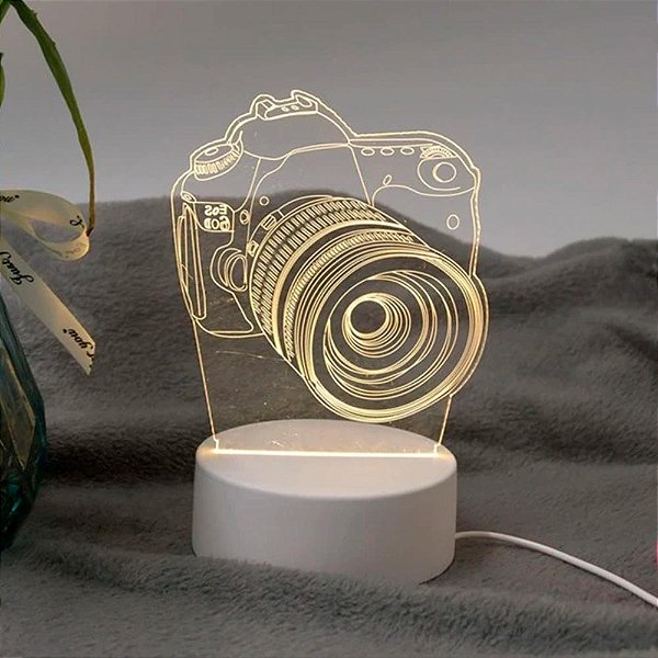 Luminária De Decoração Led Branco Quente Câmera 3D