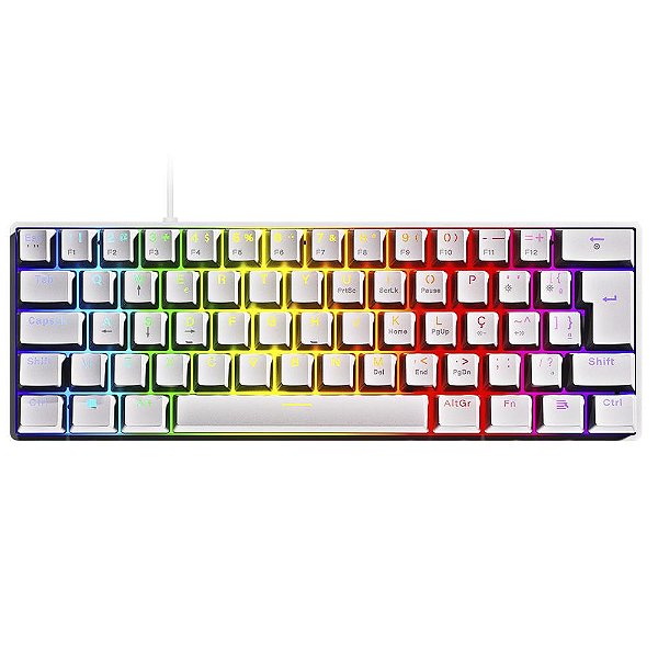 Teclado Mecanico 60% Zot Branco Outemu Blue Led Rgb Abnt2
