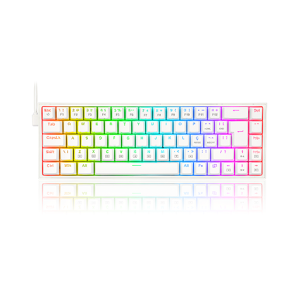 Teclado Mecânico Redragon Castor Branco Rgb Switch Azul Pt