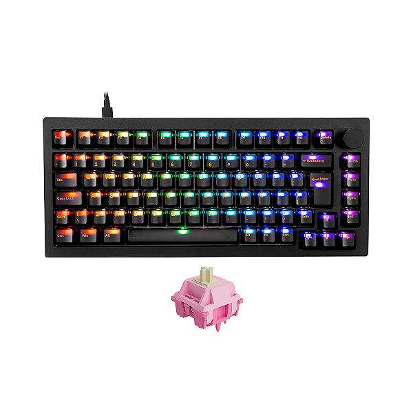 Teclado Mecânico Akko 5075S Clear Black ABNT2 Switch V3 Cream Purple Pro