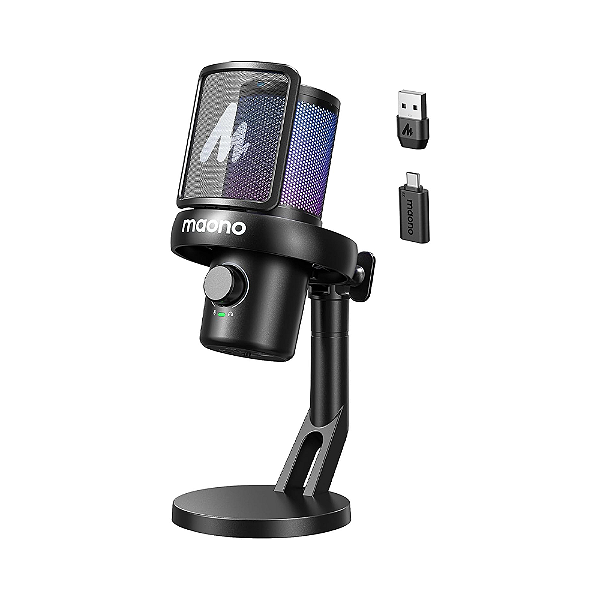 Microfone Wireless Gamer Maono DM40 PRO Com AI Condensador RGB Preto