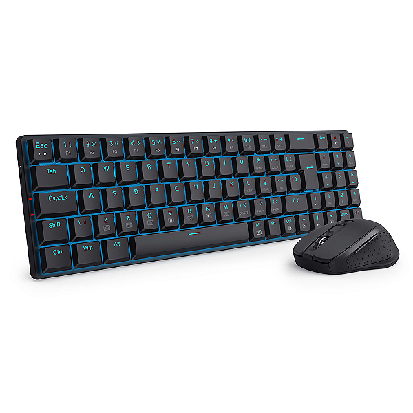 Kit Mouse e Teclado Mecânico Sem Fio Redragon Office Preto