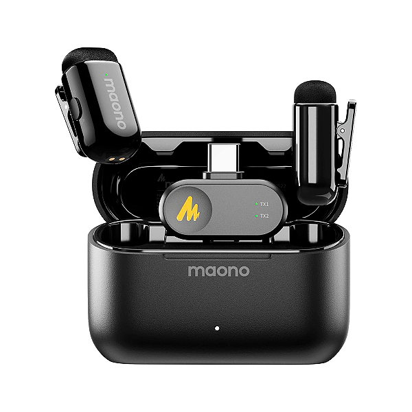 Microfone de Lapela Sem Fio Maono Wave T1 Mini Type-C WM622 Preto.