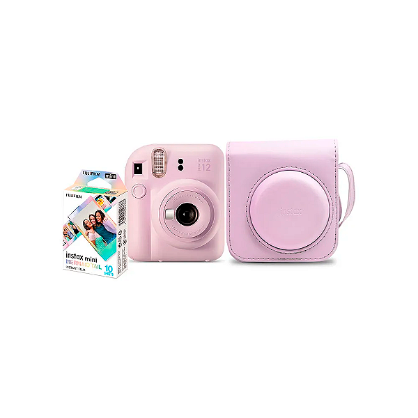Kit Câmera Instantânea Fujifilm Instax Mini 12 Lilás + Pack 10 Filmes Mermaid Tail + Bolsa Lilás