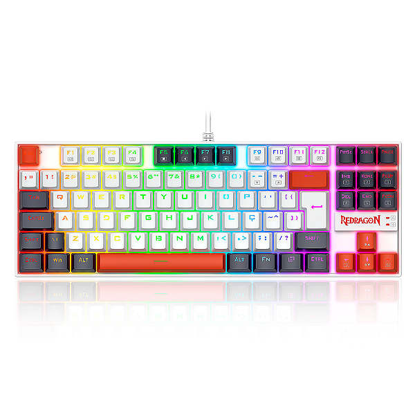 Teclado Mecânico Gamer Redragon Kumara RGB Switch Brown Branco Preto e Vermelho