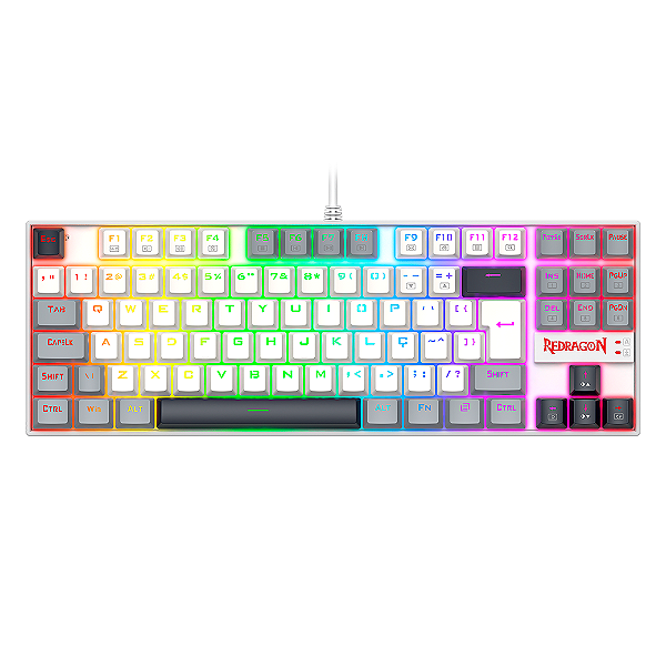 Teclado Mecânico Gamer Redragon Kumara RGB Switch Brown Branco Preto e Cinza