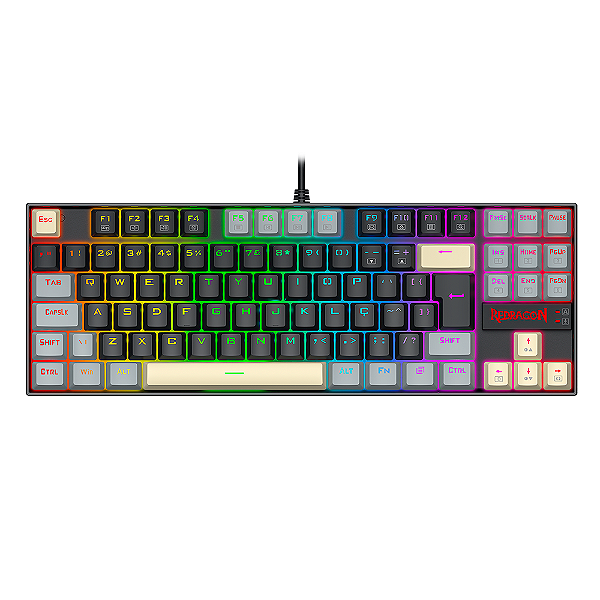 Teclado Mecânico Gamer Redragon Kumara RGB Switch Brown Preto Cinza e Amarelo