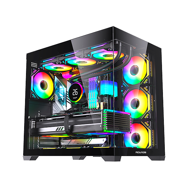 Gabinete Gamer Round5 Genos Mid Tower ATX Sem Fan Aquário Vidro Preto
