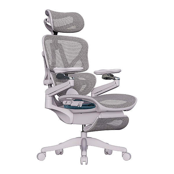 Cadeira Ergonômica Elements EOS Com Ajuste Elétrico e Descanso de Pés Branca e Cinza