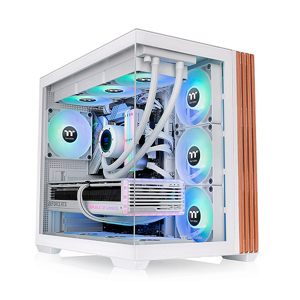 Gabinete Gamer Thermaltake View 380 Wood Style Mid Tower ATX Com 4 Fans ARGB Branco