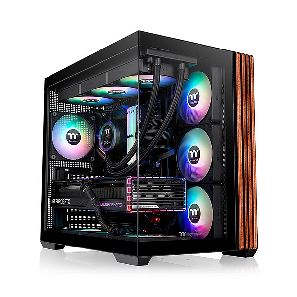 Gabinete Gamer Thermaltake View 380 Wood Style Mid Tower ATX Com 4 Fans ARGB Preto