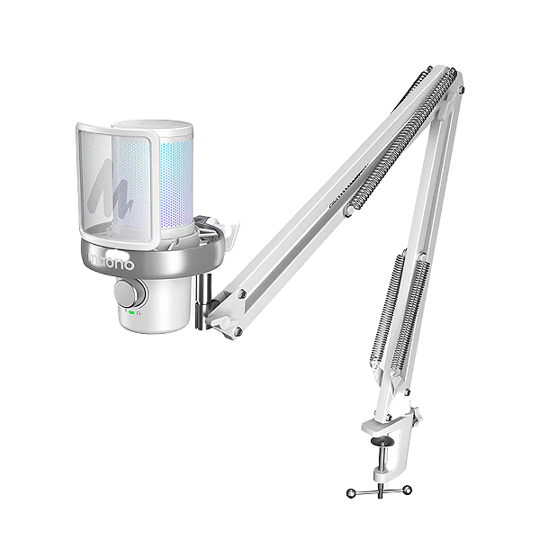 Microfone Wireless Gamer Maono DM40 PRO S Com AI Condensador RGB Braço Articulado Branco
