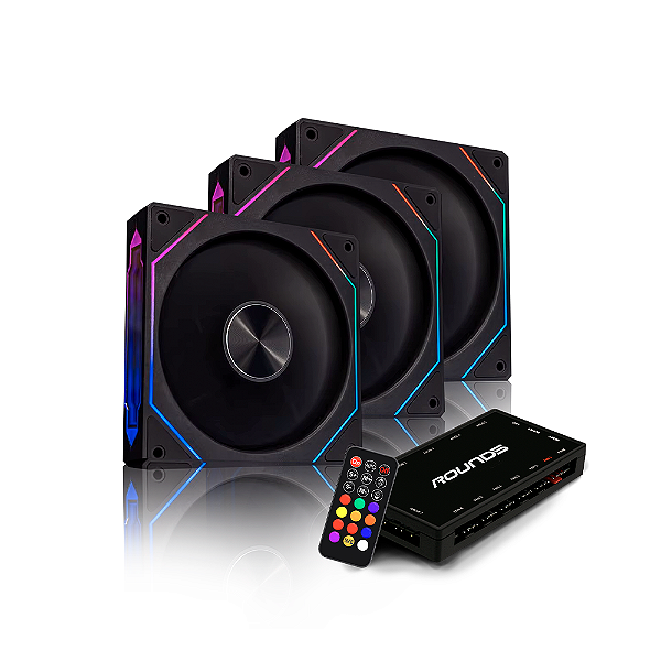 Kit 3 Fans Round5 Nordwind Forward 120 ARGB Com Controladora Preto