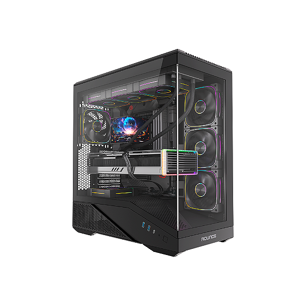 Gabinete Gamer Round5 Icebox Mid Tower ATX Com Fans Preto
