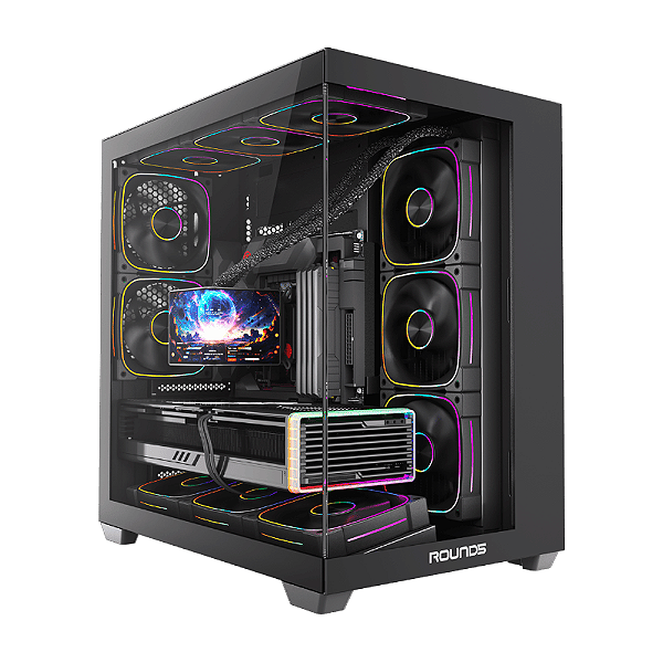 Gabinete Gamer Round5 Asuka Mid Tower ATX Sem Fans Preto