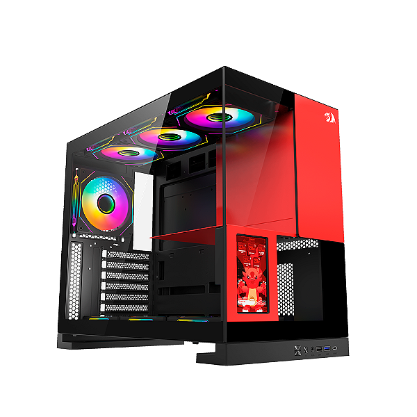 Gabinete Gamer Redragon Eternal Pro ATX Com Tela LCD Preto e Vermelho