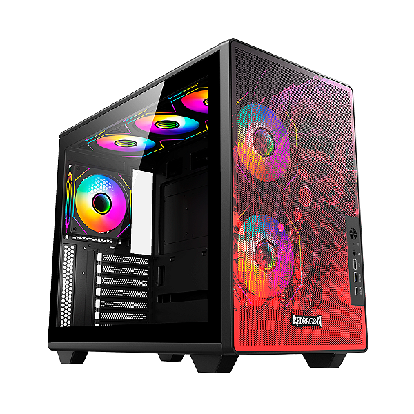 Gabinete Gamer Redragon Strafe Flow Dragon ATX CA-618B Preto