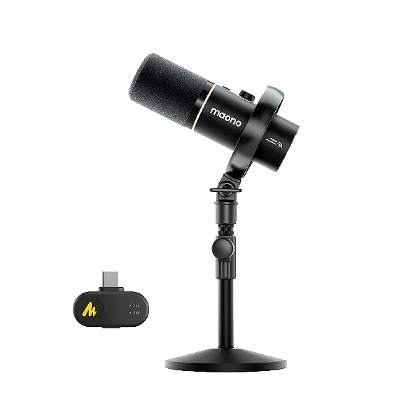 Microfone Gamer Maono PD200W Hybrid Com Suporte de Mesa Preto