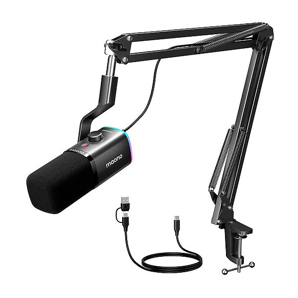 Microfone Gamer Maono PD100X RGB USB/XLR Com Braço Articulado Preto