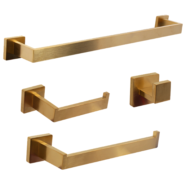 Kit Acessórios Para Banheiro Inox Premium Dourado 4 Peças - Fino Inox