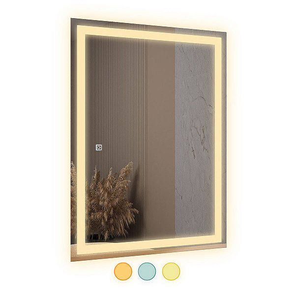Espelho 3 Cores LED Retangular 80x60 Touch - Fino Inox