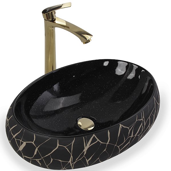 Cuba Pia Louça Cerâmica Apoio Banheiro 60x42cm Luxo Black