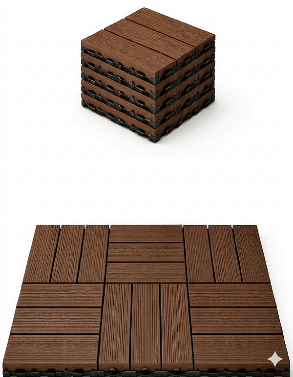 Kit 12 Deck Modular Plástico 30x30 Quintal Piscina Box Cinza Liso Madeira Frisado