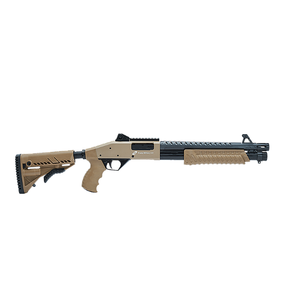 Espingarda CBC Pump Military 3.0 | Calibre 12GA | Tamanho 14" | COR TAN | Coronha Retrátil | Com Acessórios | Ghost Armas