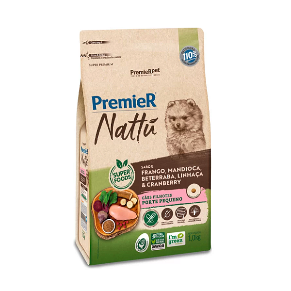 Ração Premier Nattu para Cães Filhotes de Raças Pequenas Sabor Mandioca 1kg