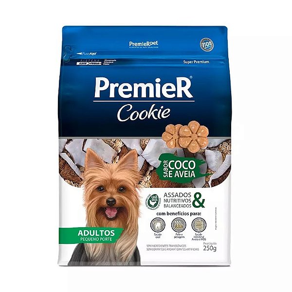 Biscoito Premier Cookie para Cães Adultos de Pequeno Porte Sabor Coco e Aveia 250g