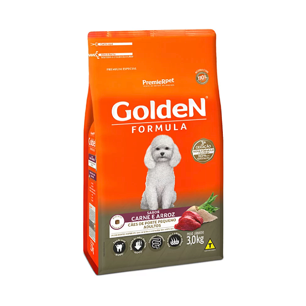 Ração Golden Fórmula Mini Bits para Cães Adultos de Porte Pequeno Sabor Carne e Arroz 3kg