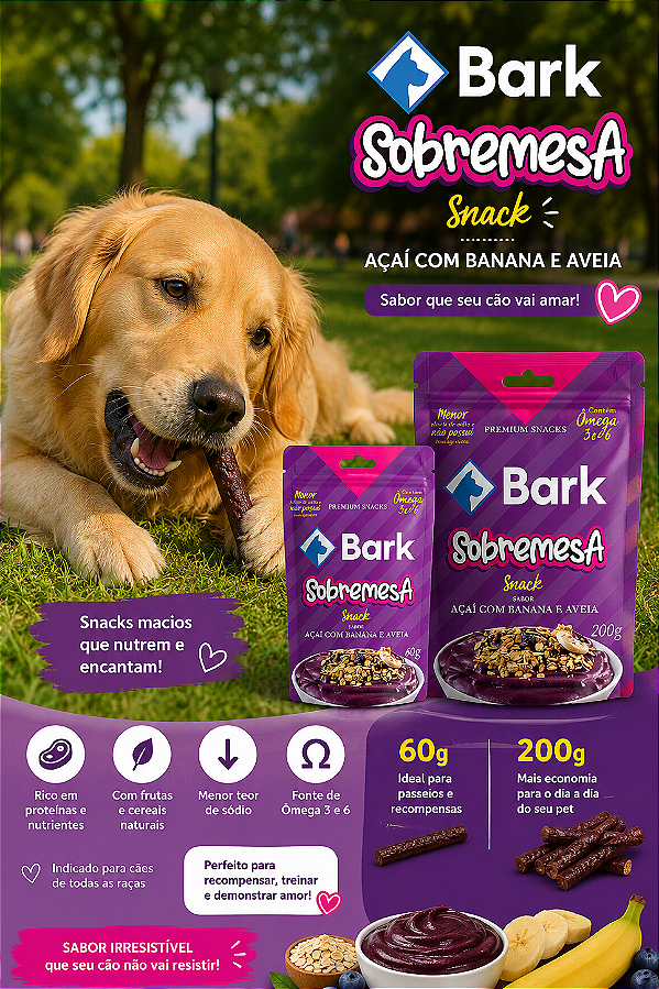 Snack Bark Sobremesa Açaí com Banana e Aveia para Cães