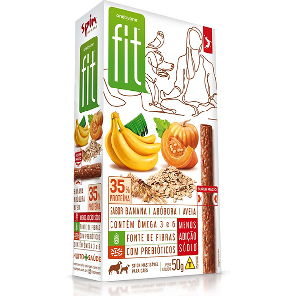 Petisco Spin Pet Onebyone Fit Stick Banana Abóbora e Aveia - 50g