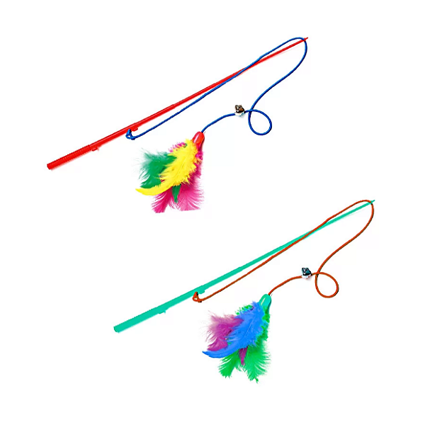 Brinquedo Vara Guizo e Penas para Gatos - Cores Sortidas