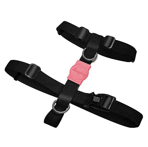 Kit Guia Premium + Peitoral H Classic Black Rosa Dog Trip Brasil