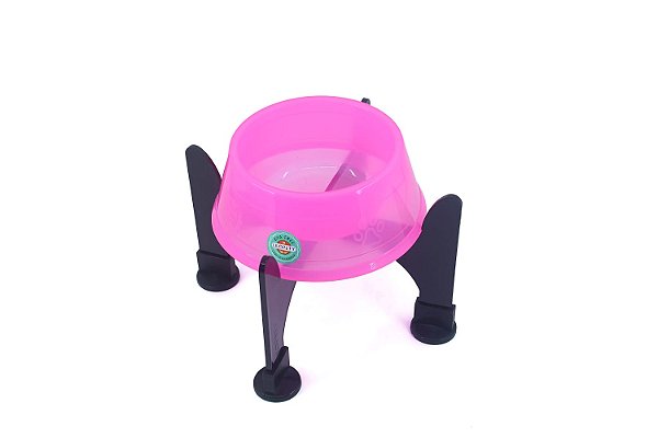 Kit LiloPety comedouro rosa + suporte preto M