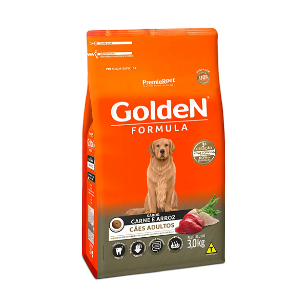 Ração Golden Fórmula para Cães Adultos Sabor Carne e Arroz 3kg