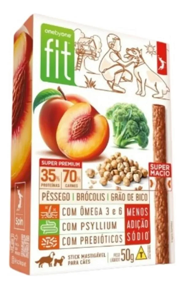 Petisco Spin Pet Onebyone Fit Stick Pêssego Brócolis e Grão de Bico - 50g