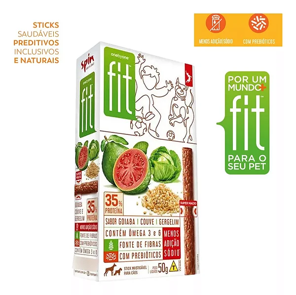 Petisco Spin Pet Onebyone Fit Stick Goiaba Couve e Gergelim - 50g