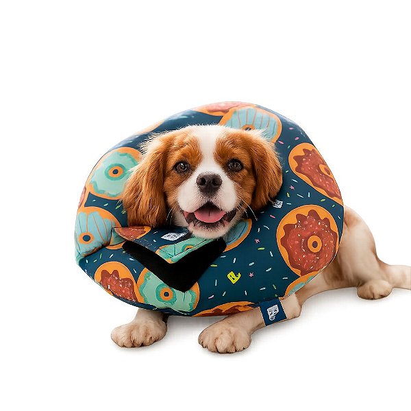 Colar Elizabetano Ajustavel Macio para Cães e Gatos - Cor Azul Donuts