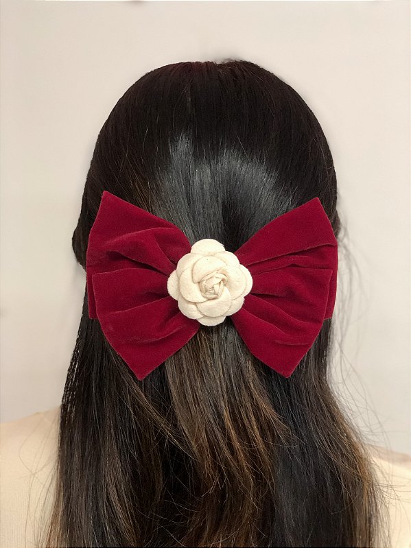 LAÇO VELUDO COM FLOR VERMELHO